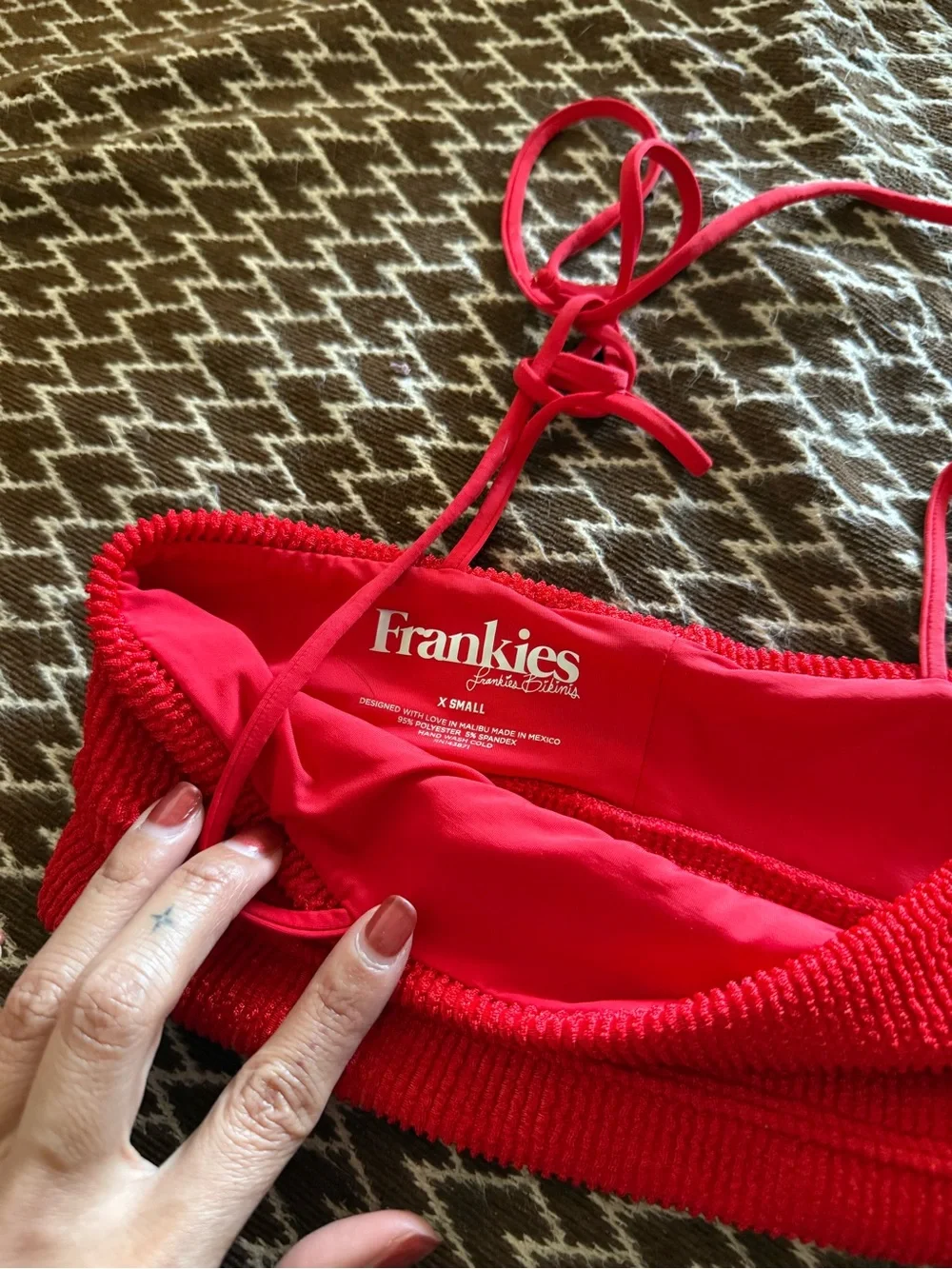 Frankie's Bikinis Red Smocked Bandeau Bikini Top
